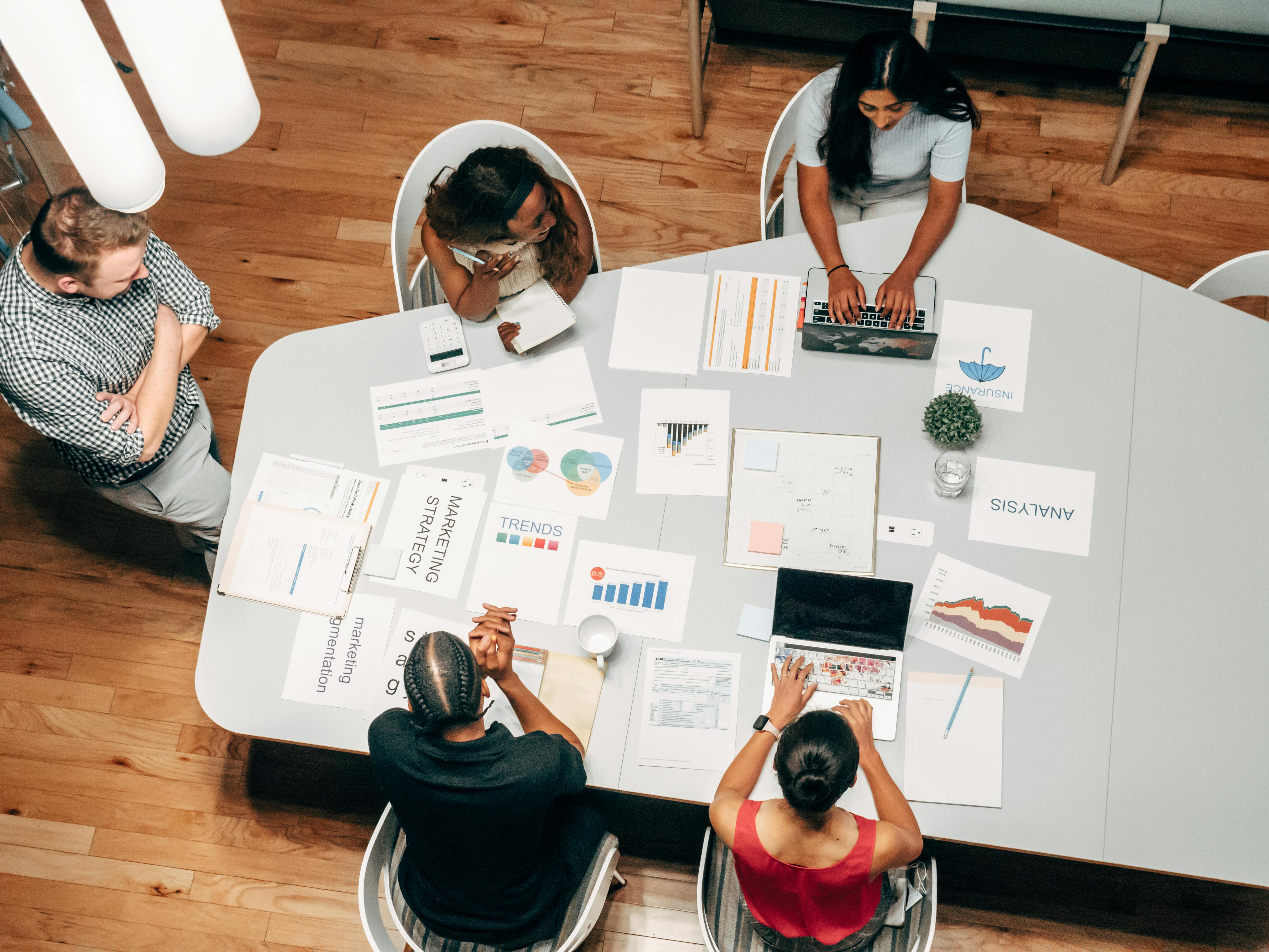 Overhead shot of people working at a table